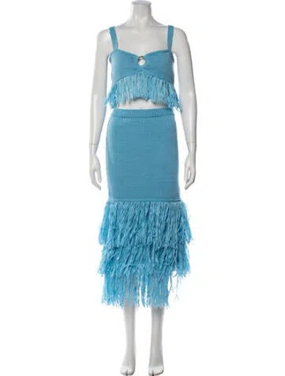 Pre-owned Saylor Fringe Trim Accent Skirt Set In Blue