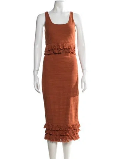 Pre-owned Saylor Fringe Trim Accent Skirt Set In Orange