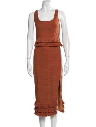 Pre-owned Saylor Fringe Trim Accent Skirt Set In Orange