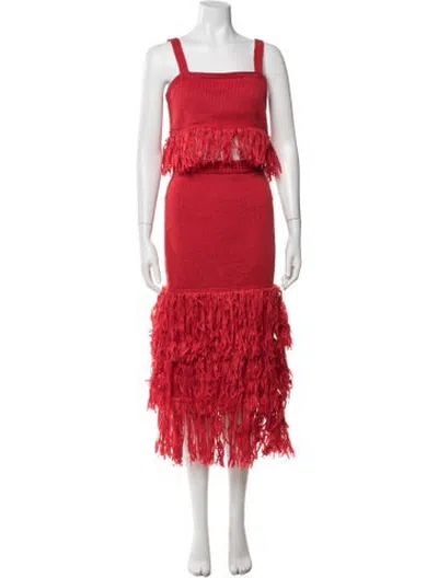 Pre-owned Saylor Fringe Trim Accent Skirt Set In Red