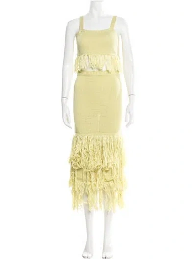 Pre-owned Saylor Fringe Trim Accent Skirt Set In Yellow