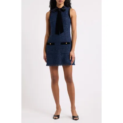 Saylor Ginevrea Sequin Tweed Shift Minidress In Blue