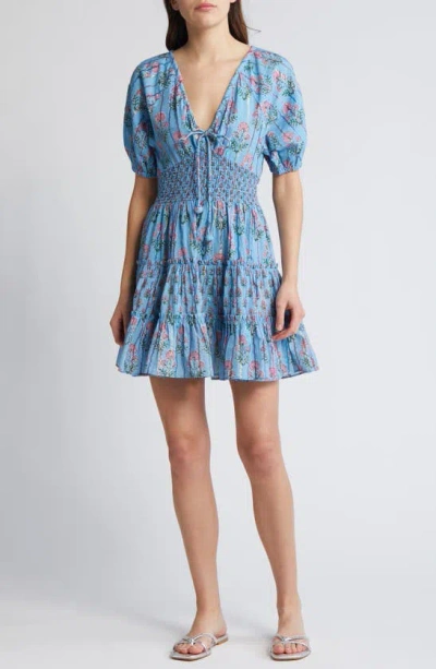 Saylor Greyson Floral Cotton Blend Minidress In Blue Multi