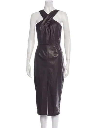 Pre-owned Saylor Halterneck Midi Length Dress In Brown