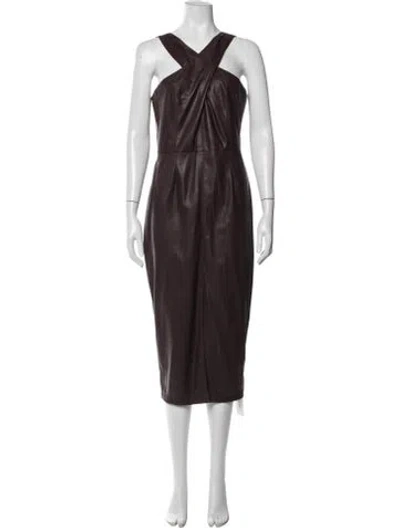 Pre-owned Saylor Halterneck Midi Length Dress In Burgundy