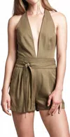 Saylor Helen Romper In Olive In Animal Print