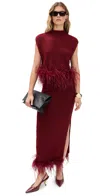 Saylor Kelsei Feather Knit Midi Skirt Set Wine In Red