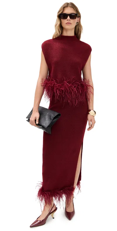 Saylor Kelsei Feather Knit Midi Skirt Set Wine In Red