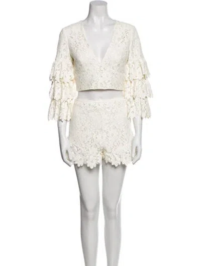 Pre-owned Saylor Lace Pattern Eyelet Trim Skirt Set In White