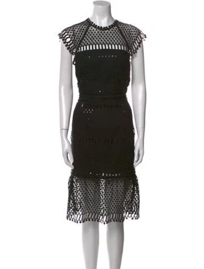 Pre-owned Saylor Lace Pattern Midi Length Dress In Black