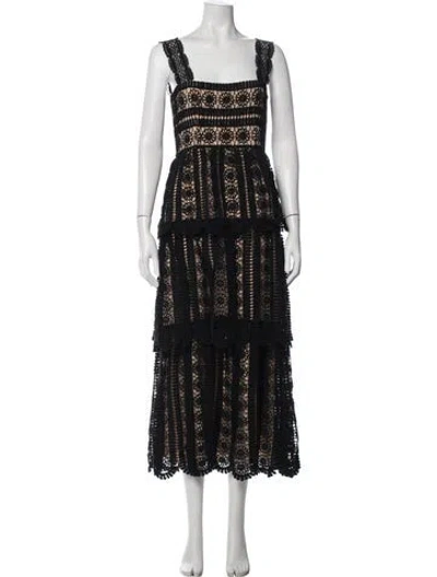 Pre-owned Saylor Lace Pattern Midi Length Dress In Black
