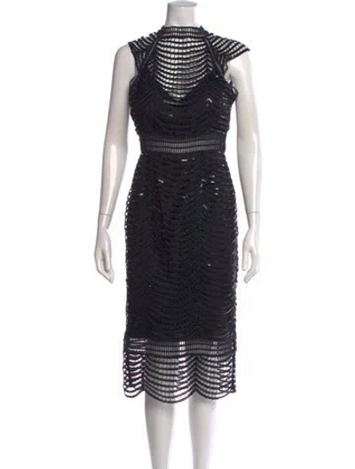 Pre-owned Saylor Lace Pattern Midi Length Dress In Black