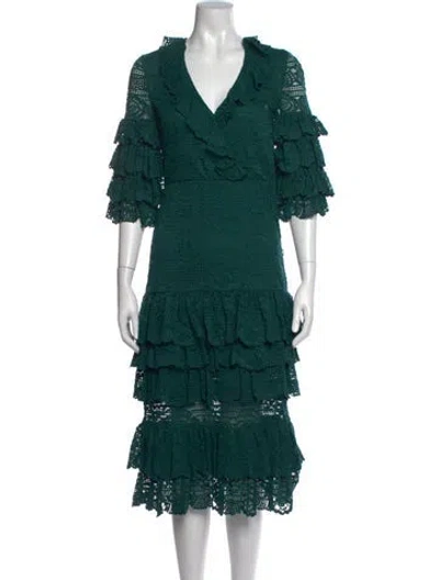 Pre-owned Saylor Lace Pattern Midi Length Dress In Green