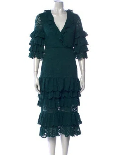 Pre-owned Saylor Lace Pattern Midi Length Dress In Green