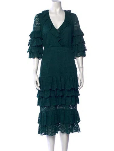 Pre-owned Saylor Lace Pattern Midi Length Dress In Green
