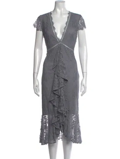 Pre-owned Saylor Lace Pattern Midi Length Dress In Grey