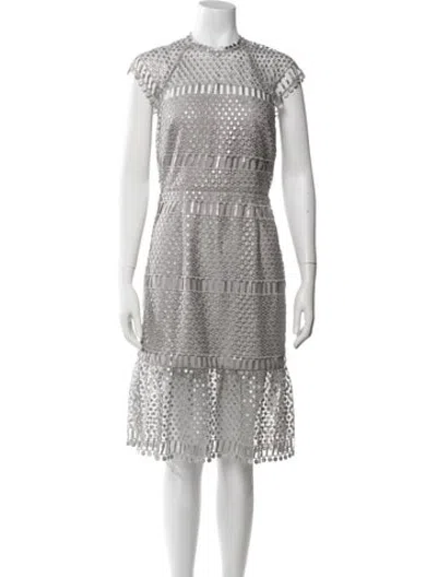 Pre-owned Saylor Lace Pattern Midi Length Dress In Grey