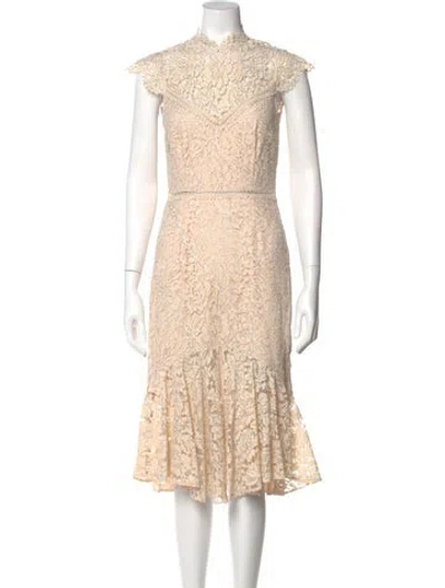 Pre-owned Saylor Lace Pattern Midi Length Dress In Neutral