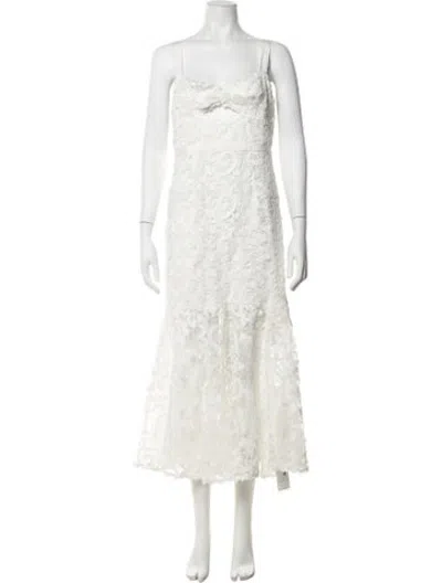 Pre-owned Saylor Lace Pattern Midi Length Dress In Neutrals