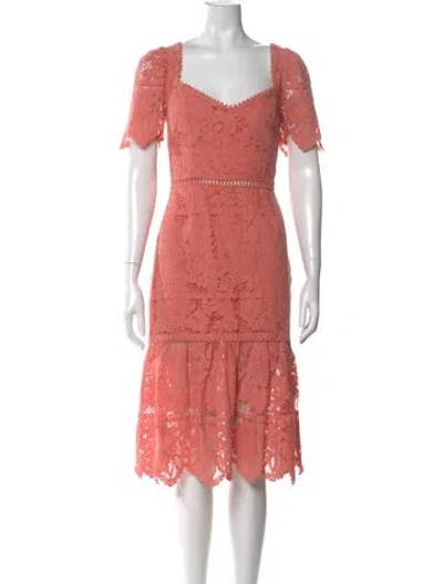 Pre-owned Saylor Lace Pattern Midi Length Dress In Orange