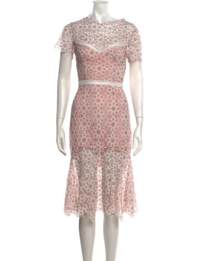 Pre-owned Saylor Lace Pattern Midi Length Dress In Pink