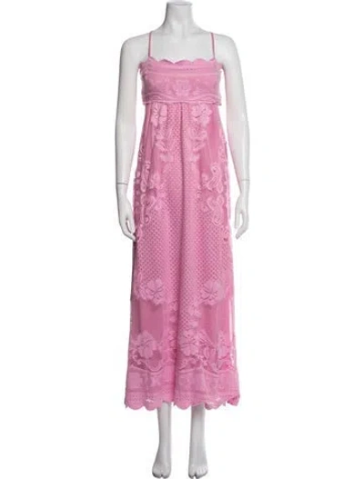 Pre-owned Saylor Lace Pattern Midi Length Dress In Pink