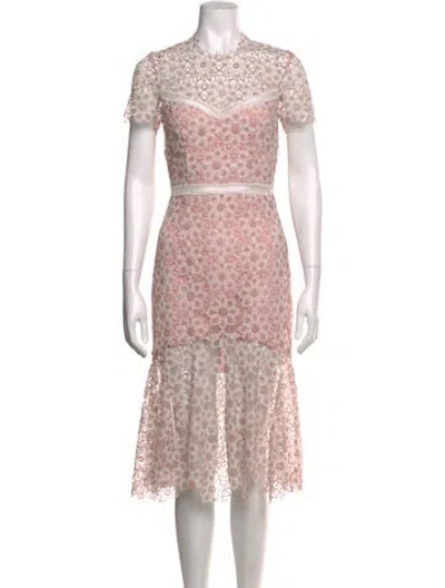 Pre-owned Saylor Lace Pattern Midi Length Dress In Pink