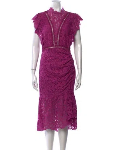Pre-owned Saylor Lace Pattern Midi Length Dress In Purple