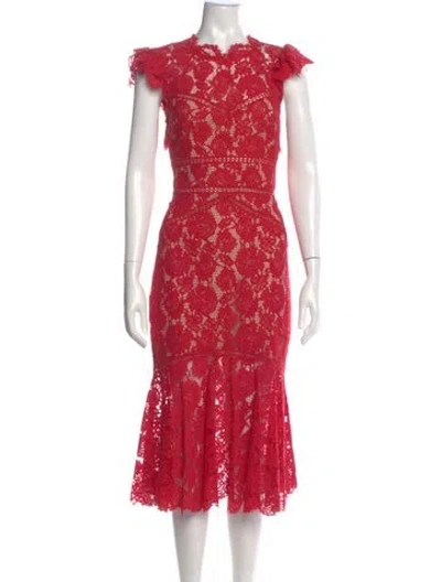 Pre-owned Saylor Lace Pattern Midi Length Dress In Red