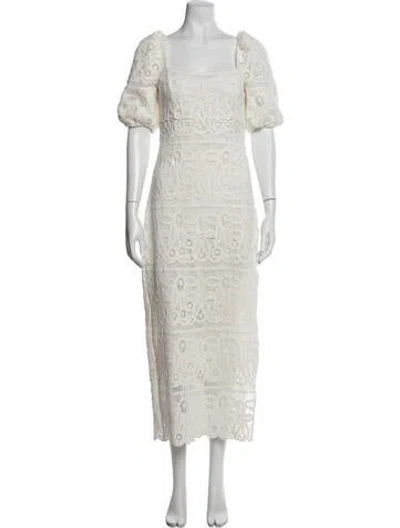 Pre-owned Saylor Lace Pattern Midi Length Dress In White