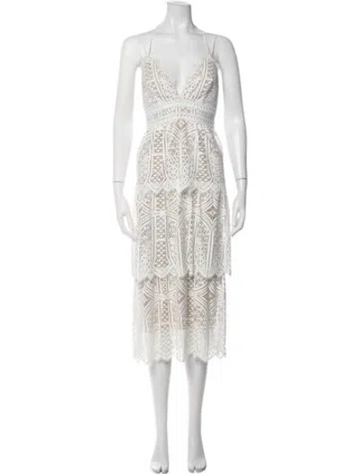 Pre-owned Saylor Lace Pattern Midi Length Dress In White