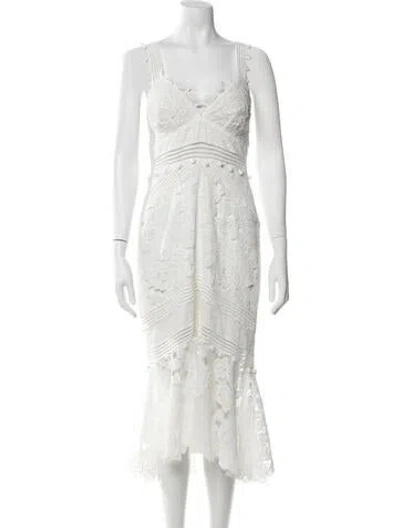 Pre-owned Saylor Lace Pattern Midi Length Dress In White