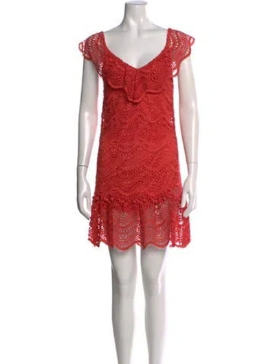 Pre-owned Saylor Lace Pattern Mini Dress In Red