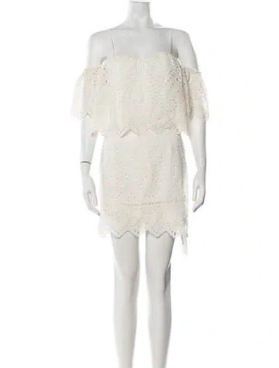Pre-owned Saylor Lace Pattern Mini Dress In White