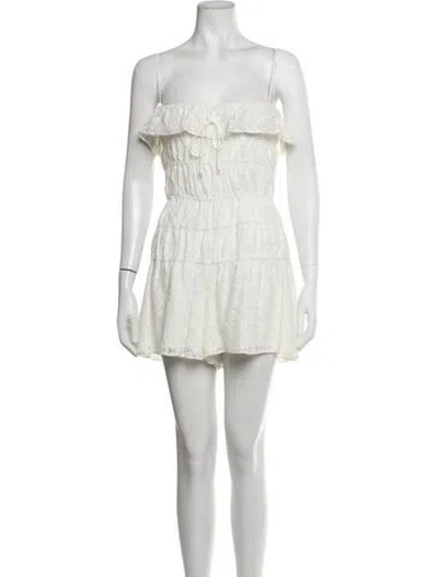 Pre-owned Saylor Lace Pattern Off-the-shoulder Romper In White