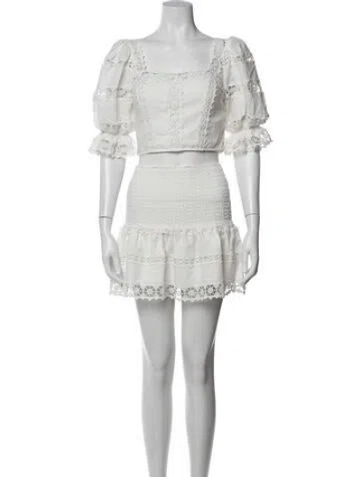 Pre-owned Saylor Lace Pattern Ruffle Embellishment Skirt Set In White