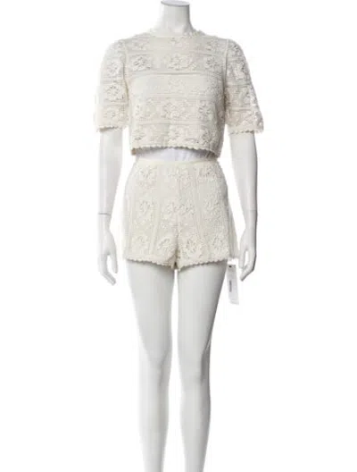Pre-owned Saylor Lace Pattern Short Set In White