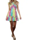 Saylor Leilanie Smocked Cutout Back Mini Dress In Rainbow Tie Dye In Multi