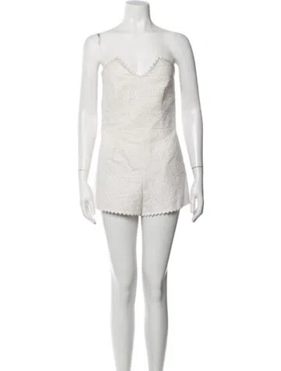 Pre-owned Saylor Linen Lace Pattern Romper In Neutrals