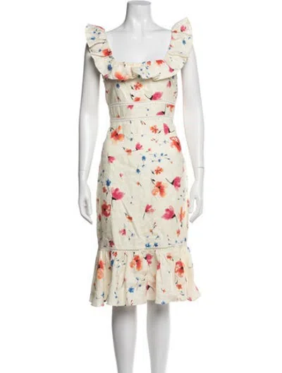 Pre-owned Saylor Linen Midi Length Dress In Multicolor