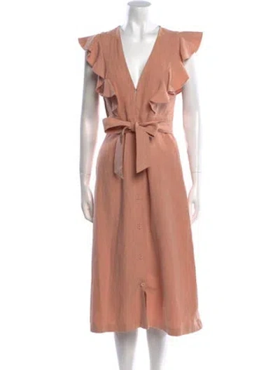 Pre-owned Saylor Linen Midi Length Dress In Orange