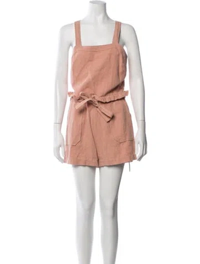 Pre-owned Saylor Linen Square Neckline Romper In Neutrals