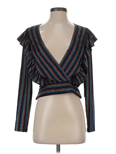 Saylor Long Sleeve Top Blue Plunge Neckline Tops