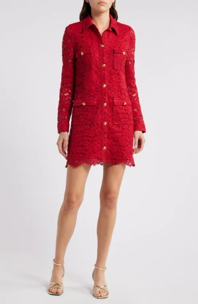 Saylor Luna Long Sleeve Lace Shirtdress In Crimson