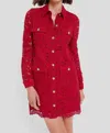 Saylor Luna Long Sleeve Lace Shirtdress In Red