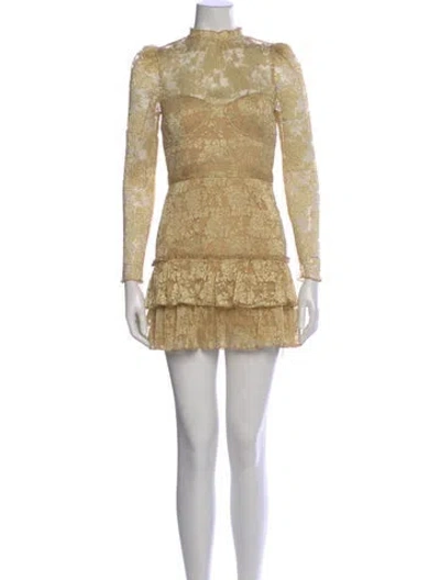 Pre-owned Saylor Mock Neck Mini Dress In Gold