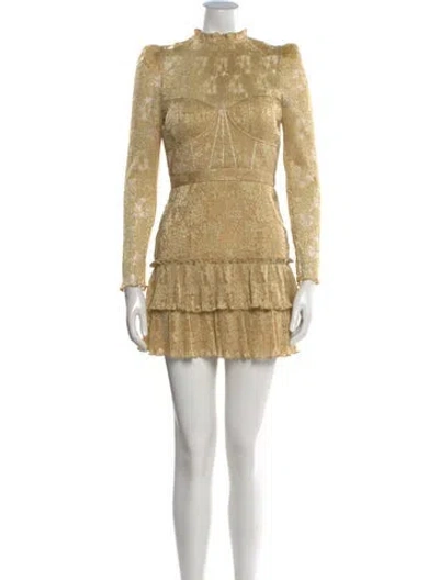 Pre-owned Saylor Mock Neck Mini Dress In Gold
