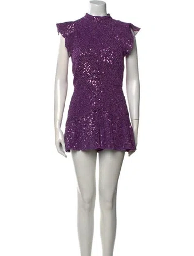 Pre-owned Saylor Mock Neck Romper In Purple