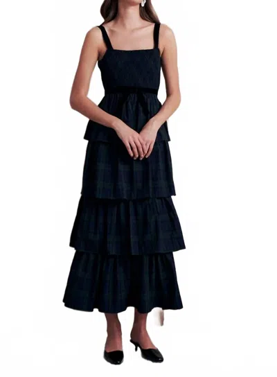Saylor Noel Holiday Plaid Midi Dress In Green In Blue