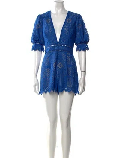 Pre-owned Saylor Nylon Lace Pattern Romper In Blue